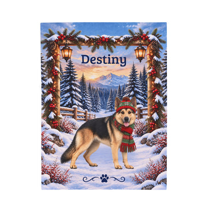 German Shepherd (Reverse Mask Coat) - Personalized Winter Velveteen Blanket, Custom Dog Name Gift - MySisterIsAsurvor