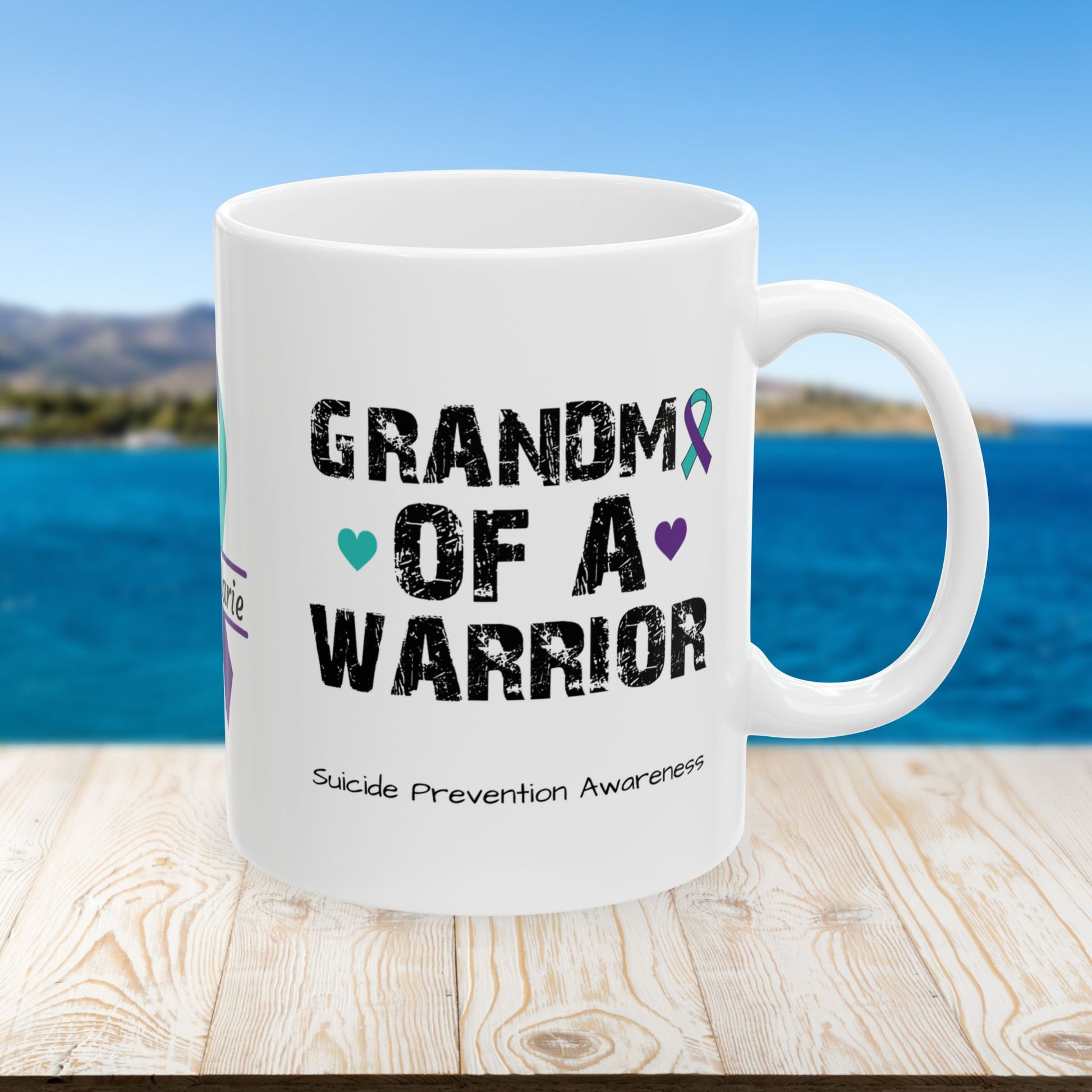 Grandma of a Warrior - Personalized Suicide Prevention Awareness Gift, Empowerment and Resilience Ceramic Mug, Support for Survivors