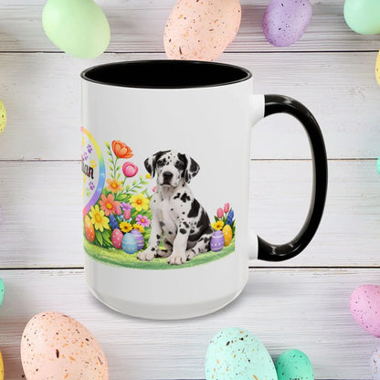 Shop our great dane harlequin puppy easter mug featuring the 15oz style option from MySisterIsASurvivor.