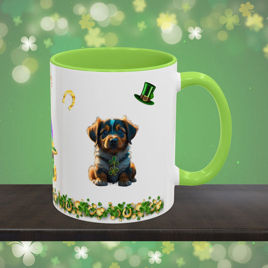 Pup-tastic Serenity: St. Patrick's Day Two-Tone Coffee Mug - Festive Ceramic Mug for Positivity & Mindfulness