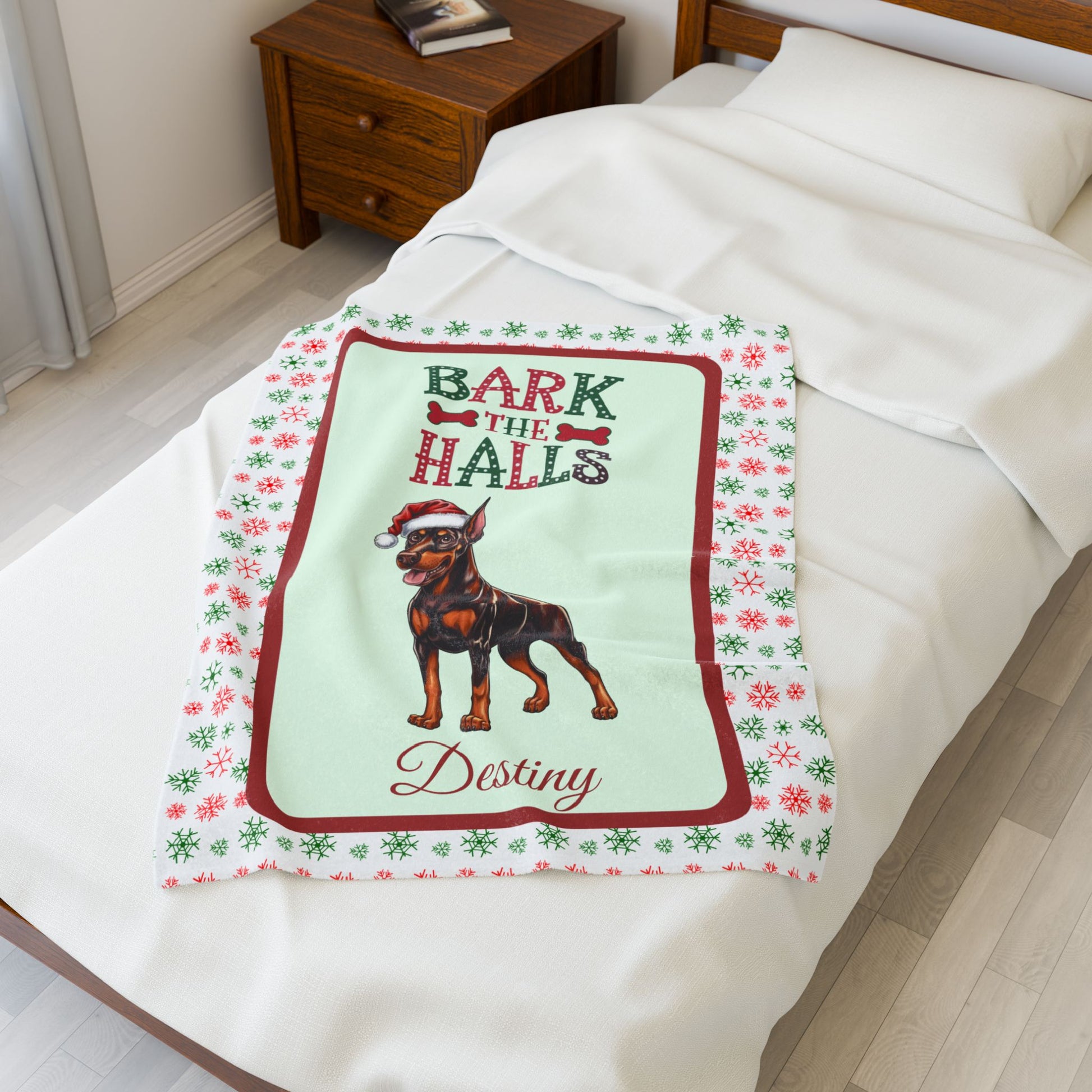 Doberman Pinscher (Red & Rust) Luxury Velveteen Blanket - festive holiday dog lover throw, cozy blanket