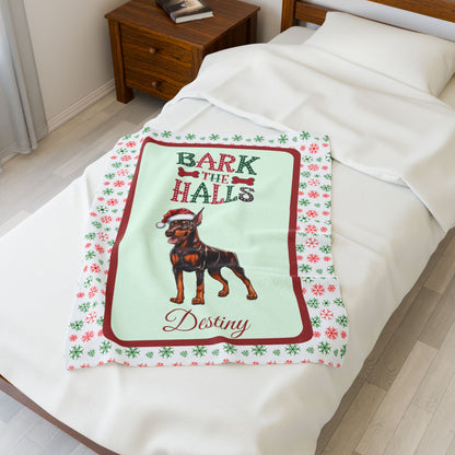 Doberman Pinscher (Red & Rust) Luxury Velveteen Blanket - festive holiday dog lover throw, cozy blanket