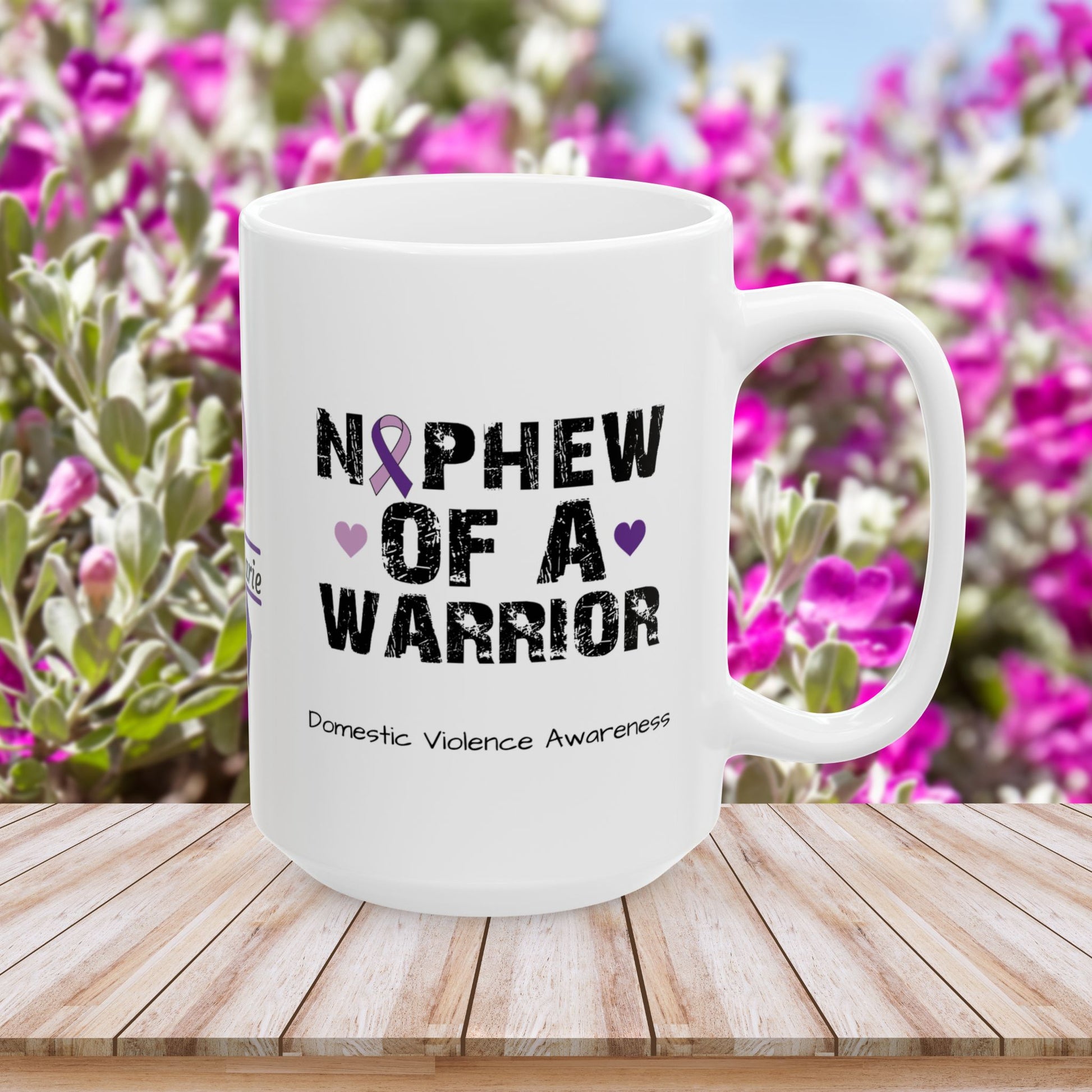 Nephew of a Warrior - Personalized Domestic Violence Awareness Gift, Empowerment and Resilience Ceramic Mug, Support for Survivors