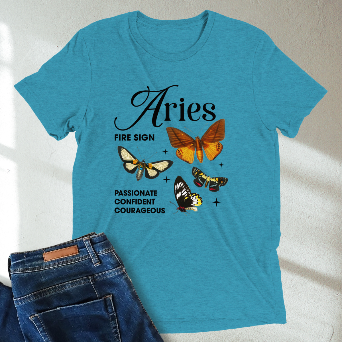 Aries Butterfly Zodiac Unisex T-Shirt : Soft Tri-Blend Unisex Astrology Shirt | Celestial Horoscope Tee