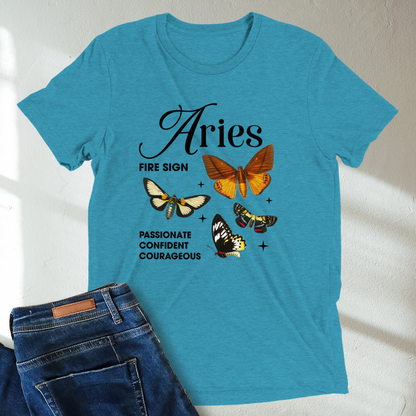 Aries Butterfly Zodiac Unisex T-Shirt : Soft Tri-Blend Unisex Astrology Shirt | Celestial Horoscope Tee