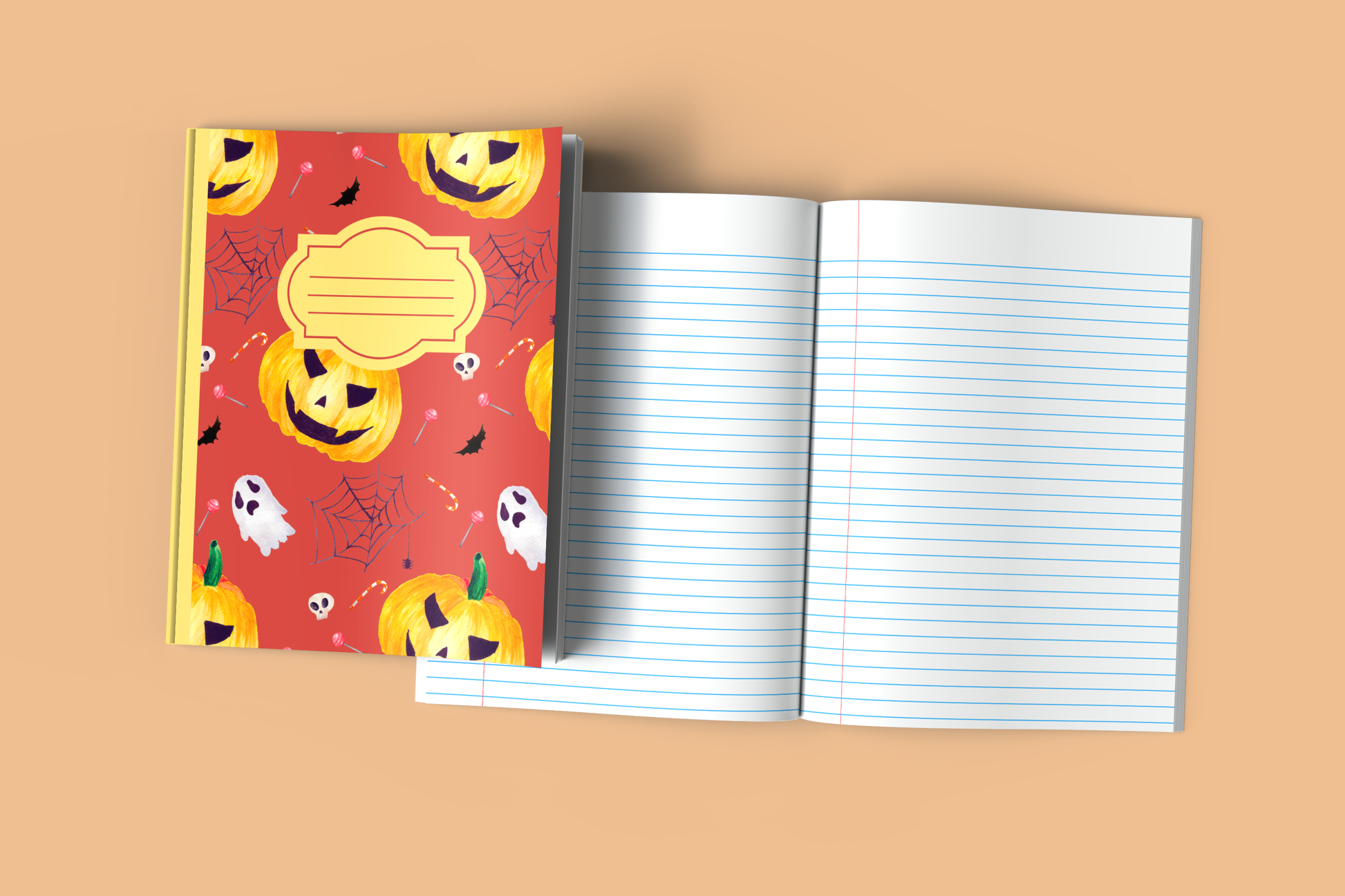Halloween Composition Notebook (Dark Orange) - Wide Ruled Halloween Notebook with Pumpkin Designs