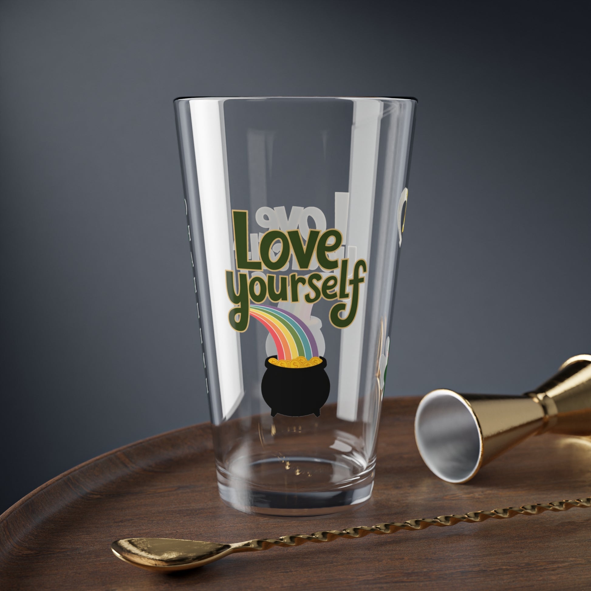 Love Yourself: Personalized St. Patrick's Day Pint Glass - Customizable Name for Happiness and Positivity