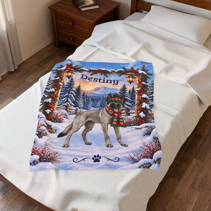 Belgian Malinois (Gray Coat) - Personalized Snowy Mountain Throw, Custom Dog Name Winter Blanket