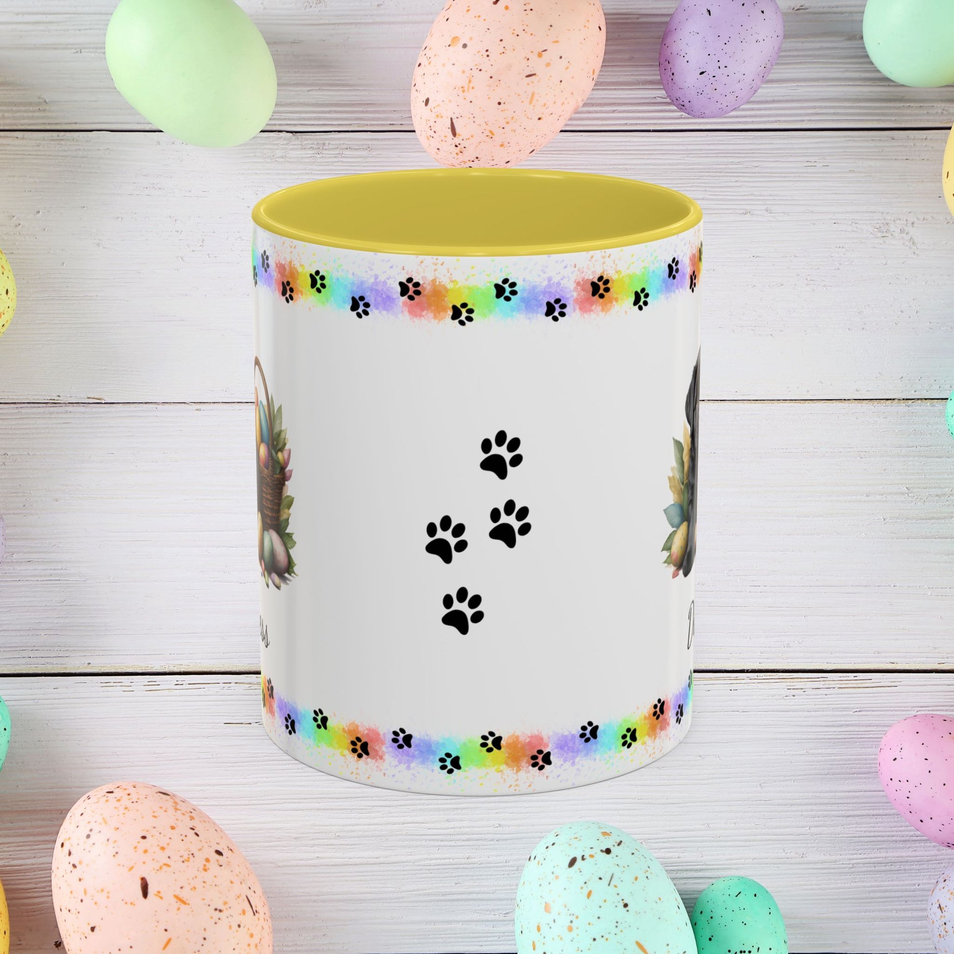 Newfoundland (Black): Personalized Easter Puppy Coffee Mug - Adorable Dog Design, Mental Health Gift, 11oz & 15oz, 12 Color Choices, Easter Gifts & Décor