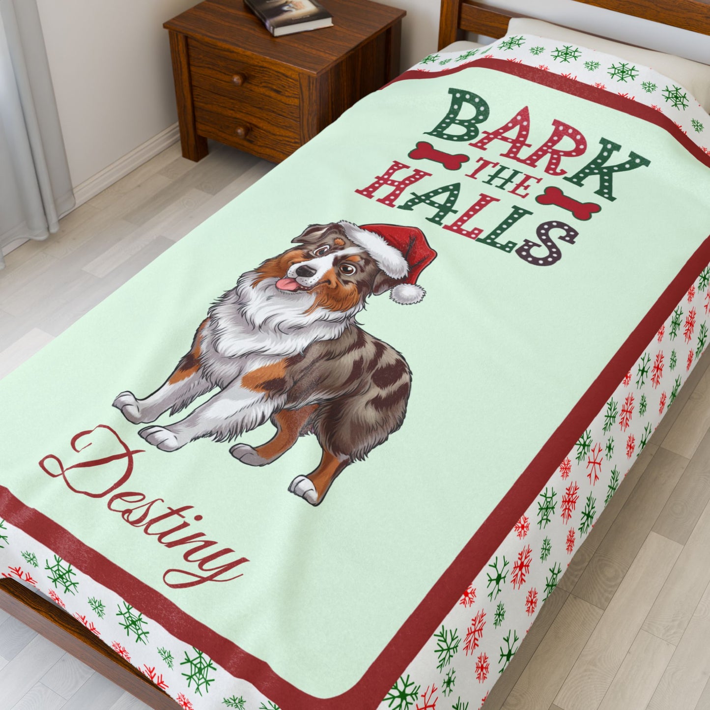 Red Merle Australian Shepherd custom velveteen blanket, cozy holiday dog lover throw