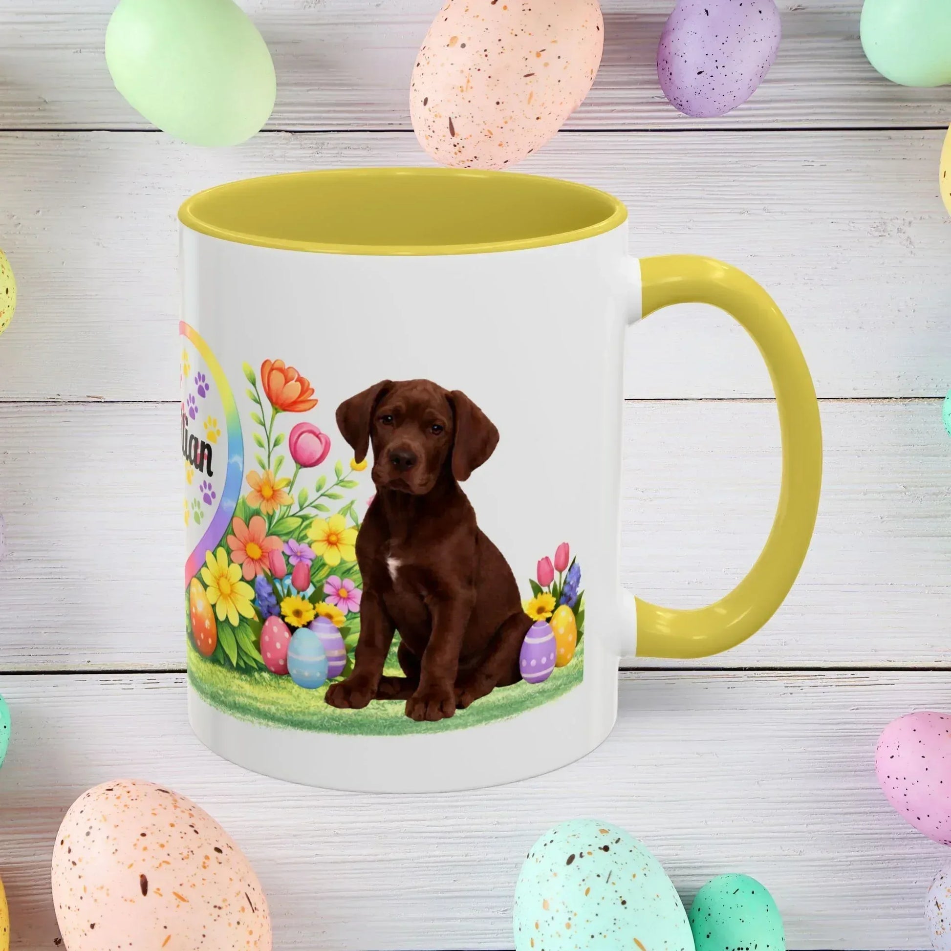 Shop our great dane chocolate puppy easter mug featuring the 15oz style option from MySisterIsASurvivor.