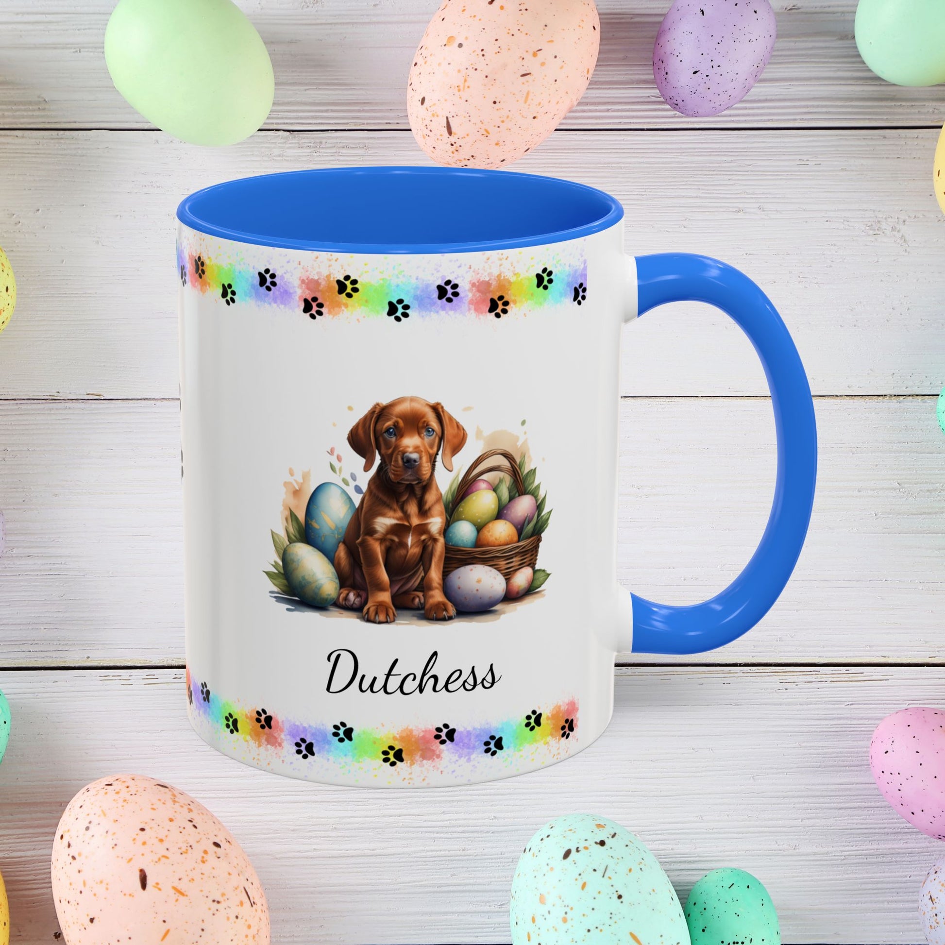 Vizsla: Personalized Easter Puppy Coffee Mug - Adorable Dog Design, Mental Health Gift, 11oz & 15oz, 12 Color Choices, Easter Gifts & Décor