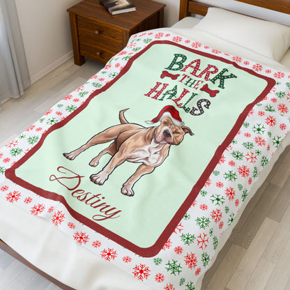 Pitbull (Fawn) custom velveteen blanket cozy holiday throw gift for dog lovers and festive seasonal décor