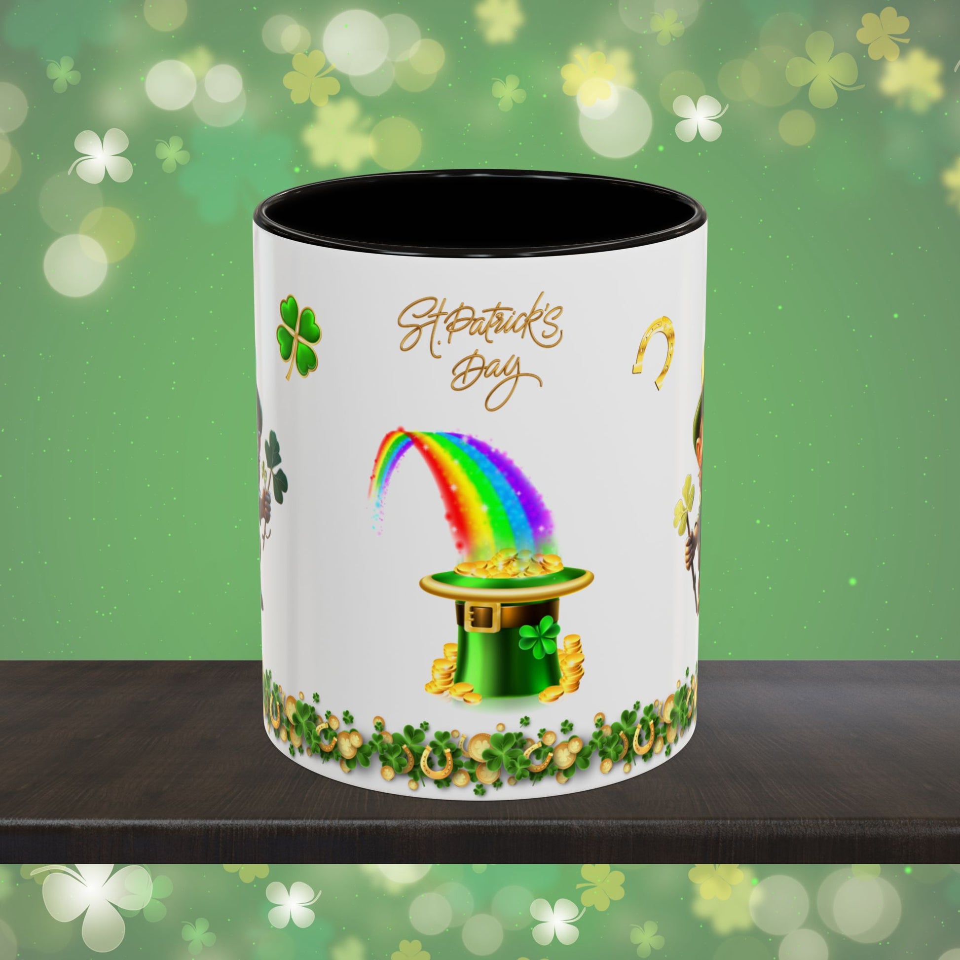 Lucky Leaf Labyrinth: St. Patrick's Day Two-Tone Coffee Mug - Festive Ceramic Mug for Positivity & Mindfulness