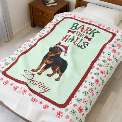 German Shepherd (Black & Rust) Plush Velveteen Blanket - Festive Bark The Halls dog throw, custom gift