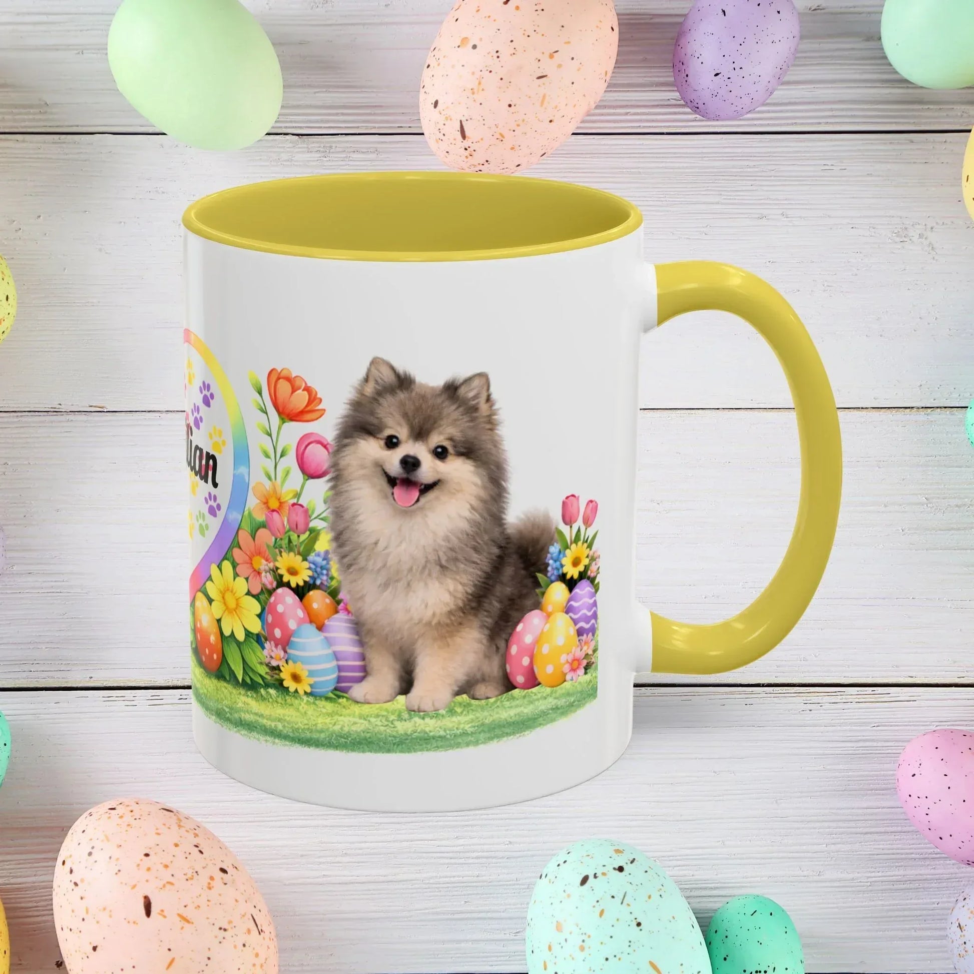 Shop our pomeranian wolf sable puppy easter mug featuring the 15oz style option from MySisterIsASurvivor.