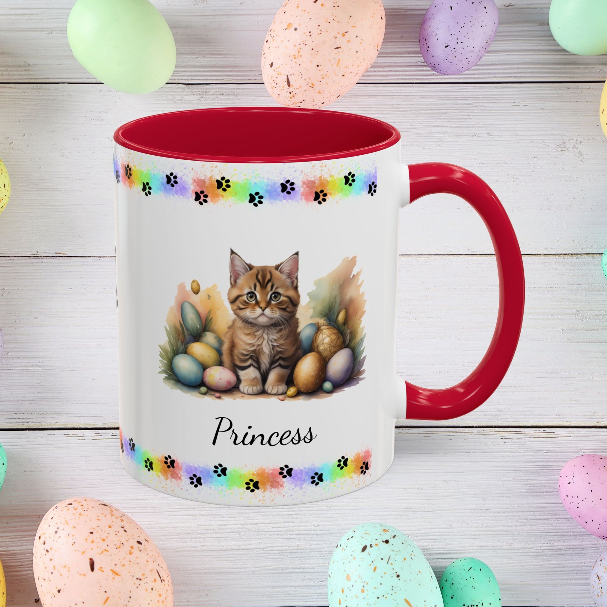 Bobtail: Personalized Easter Kitten Coffee Mug - Adorable Cat Design, Mental Health Gift, 11oz & 15oz, 12 Color Choices, Easter Gifts & Décor