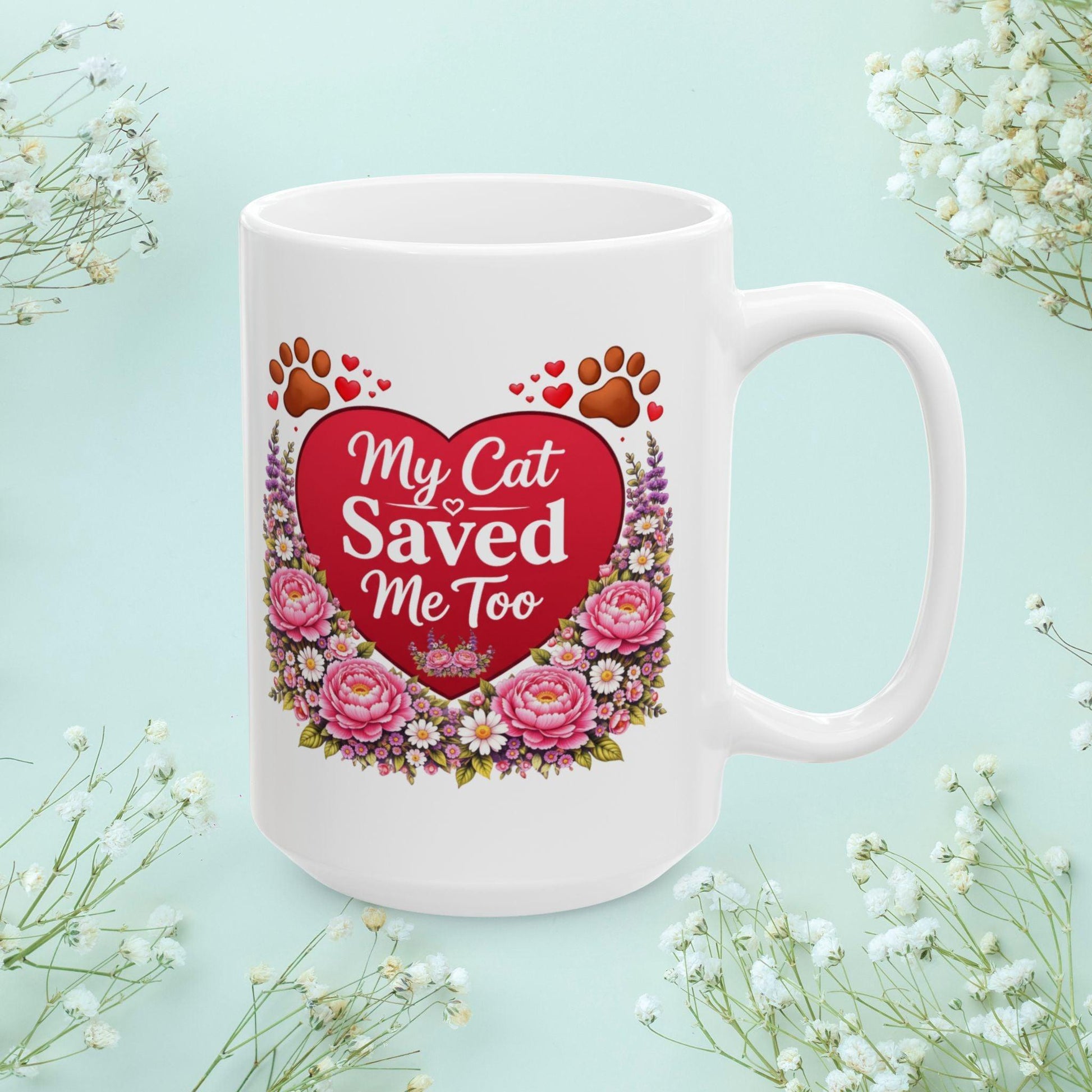 Shop our premium my cat saved me too fur mom mug from MySisterIsASurvivor.