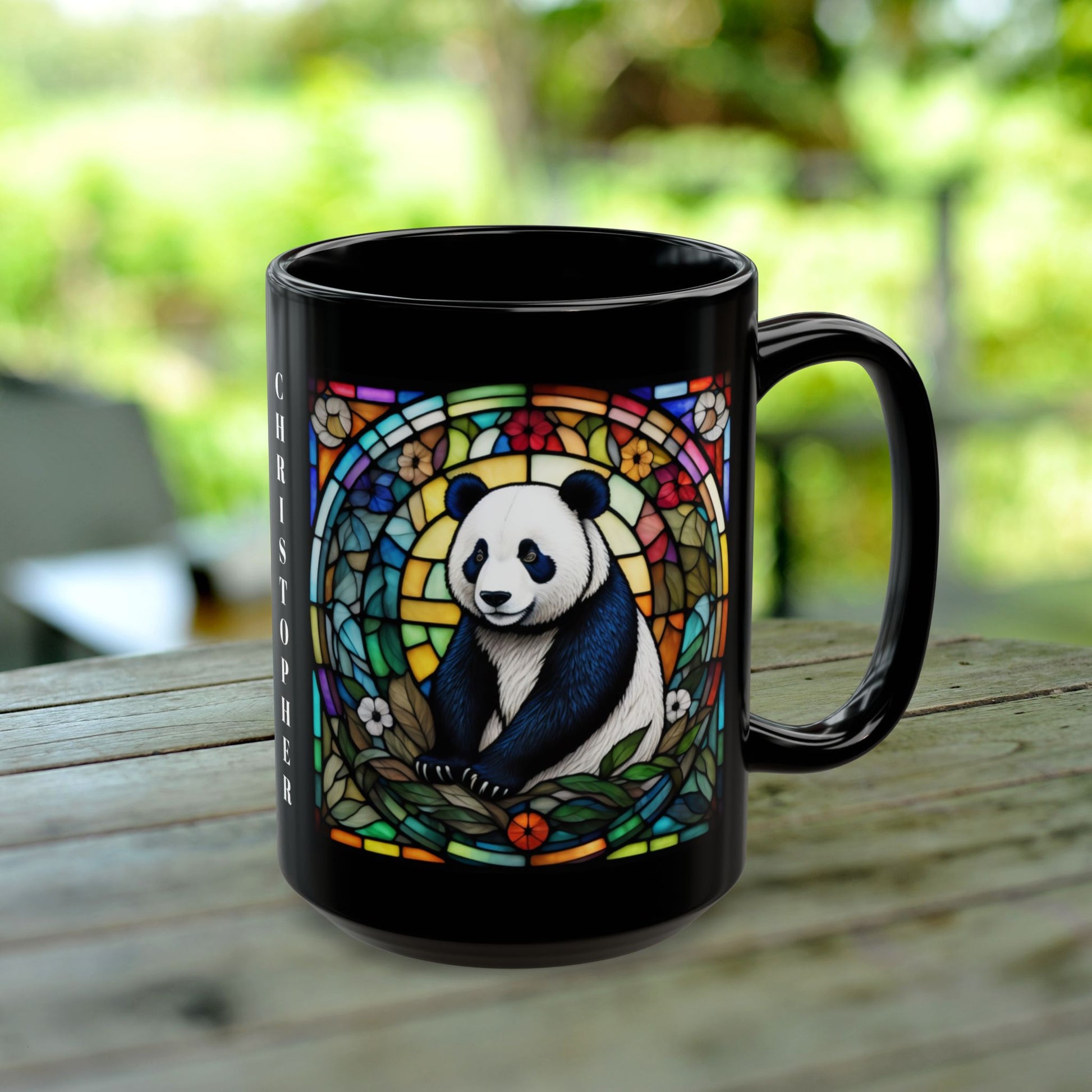 Panda Personalized Mug, Stained Glass Zoo Animal Design, Unique Ceramic Gift for Wildlife Lovers, Coffee, Tea, & Hot Chocolate Cup
