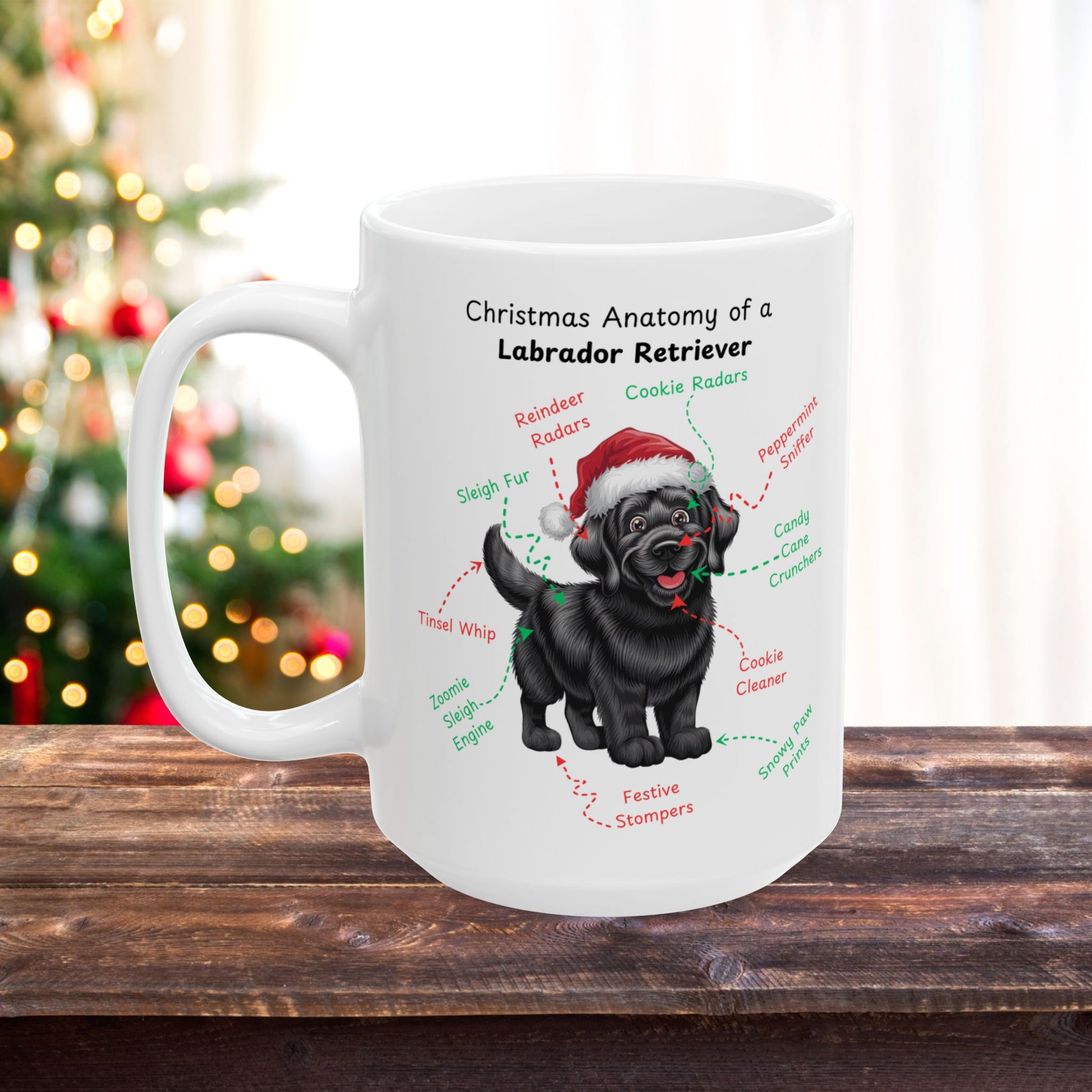 Labrador Retriever (Black) Personalized Christmas Dog Anatomy Mug, Funny Holiday Gift for Dog Lovers, Festive Dog Breed Coffee Cup