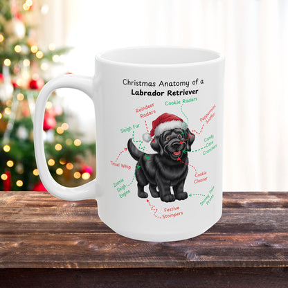 Labrador Retriever (Black) Personalized Christmas Dog Anatomy Mug, Funny Holiday Gift for Dog Lovers, Festive Dog Breed Coffee Cup