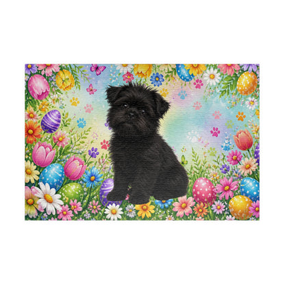 Affenpinscher Easter Puppy Puzzle - Spring Garden with Eggs, Tulips, and Daisies