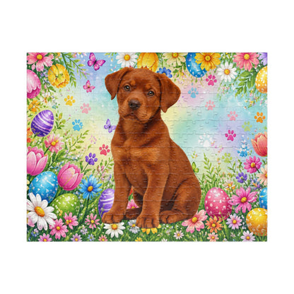 Rottweiler (Red) Easter Puppy Puzzle - Spring Garden with Eggs, Wildflowers, and Butterflies