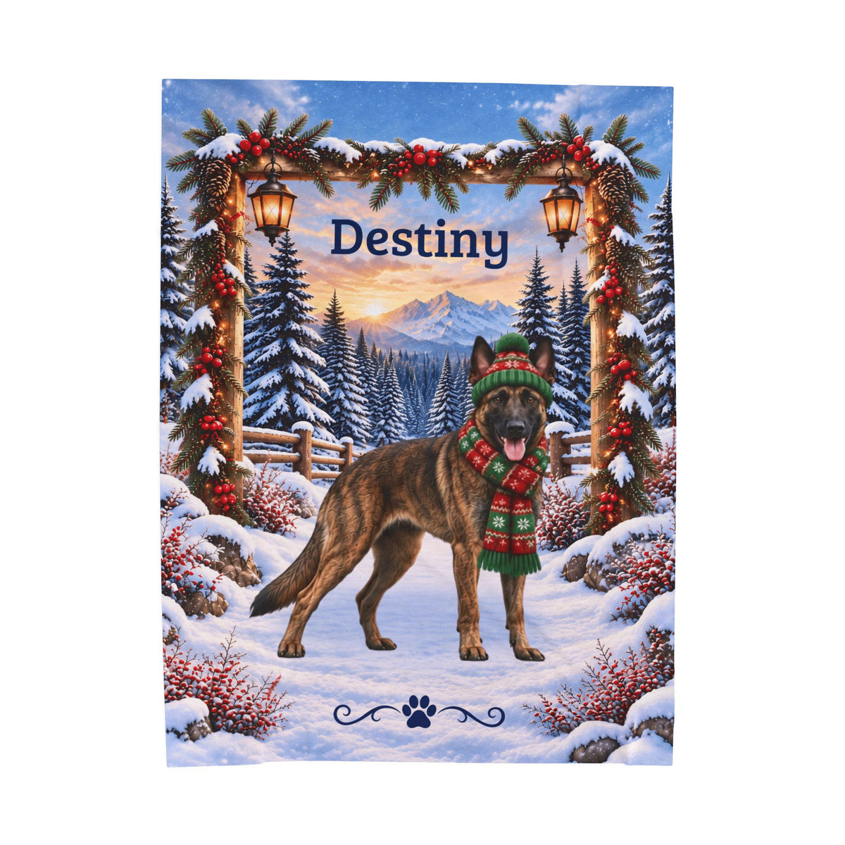 Belgian Malinois (Brindle Coat) - Personalized Dog Name Blanket, Woodland Winter Throw for Mali Fans