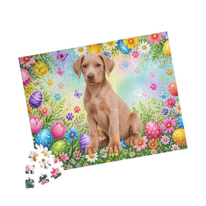 Doberman (Fawn) Easter Puppy Puzzle - Wildflowers, Painted Eggs, and Spring Butterflies