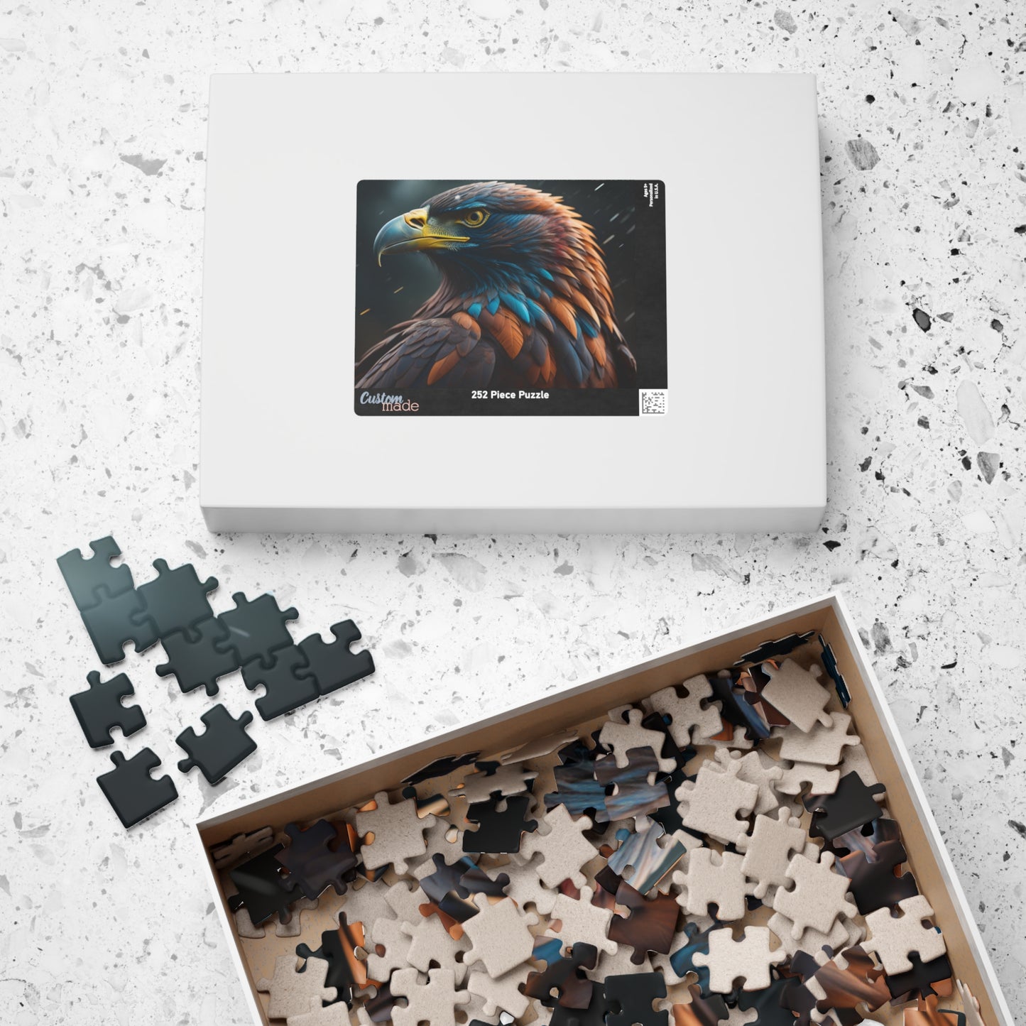 Eagle's Inspiration - Naturalistic Eagle Portrait Puzzle with Warm Brown Feathers and Stormy Background