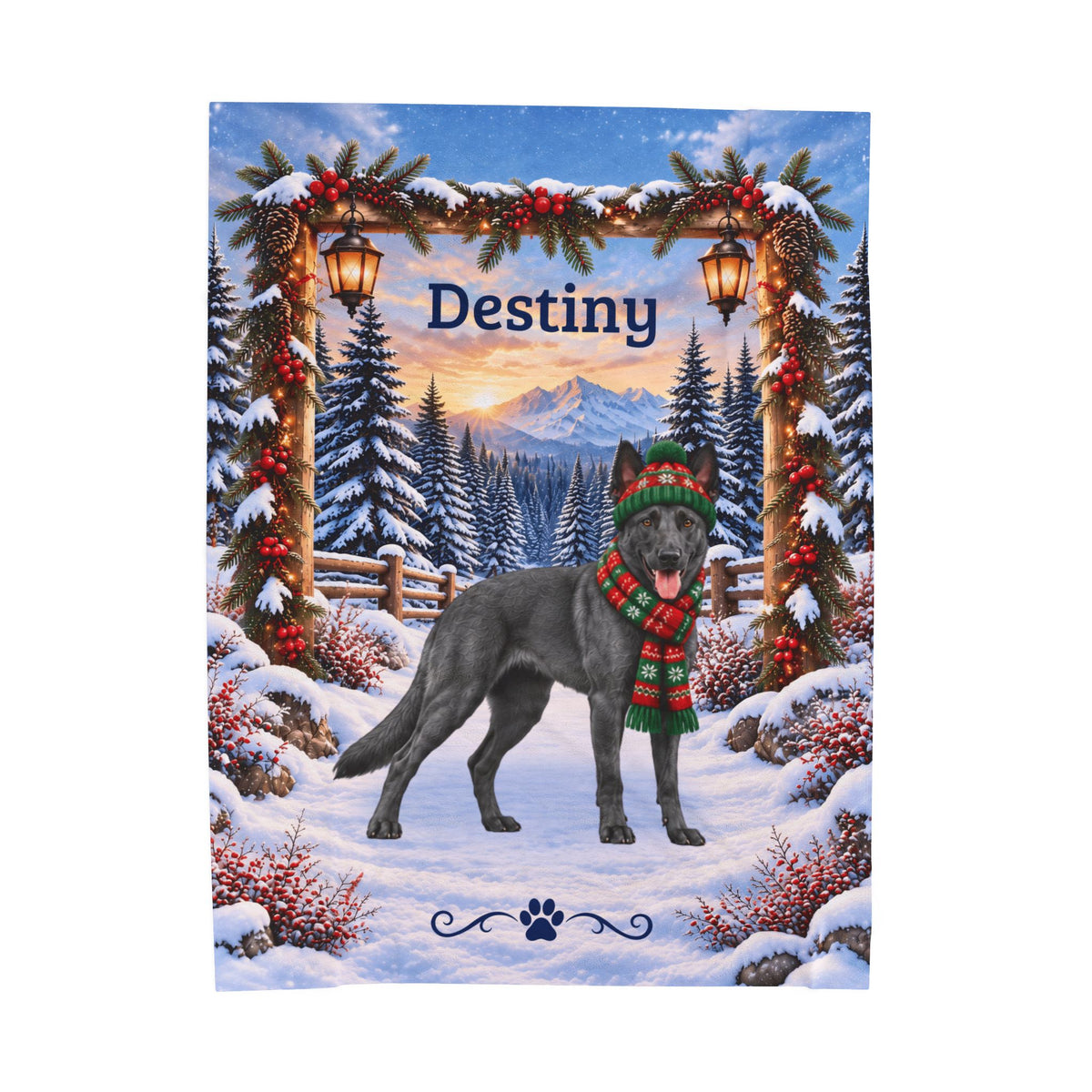 Belgian Malinois (Blue Slate Coat) - Custom Name Woodland Throw, Personalized Winter Dog Dad Blanket
