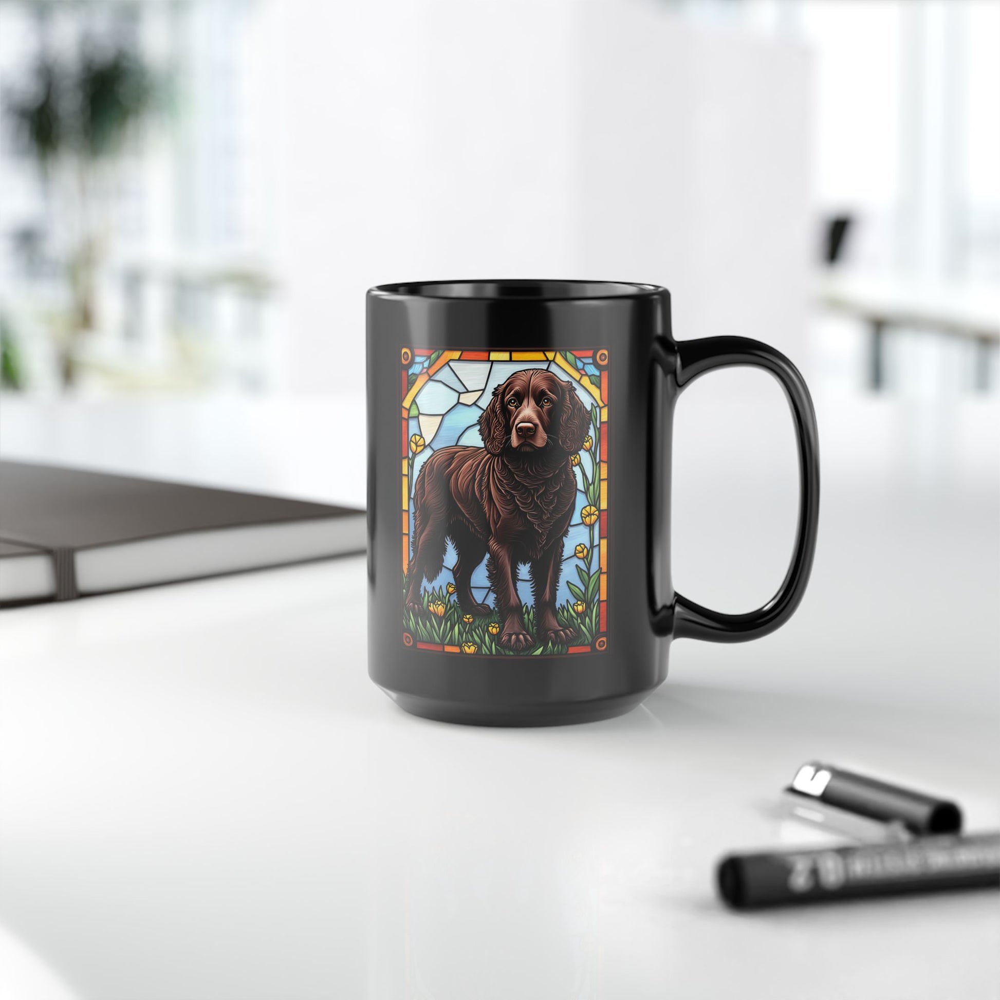 American Water Spaniel personalized mug, stained glass coffee cup gift for dog lovers and pet parents