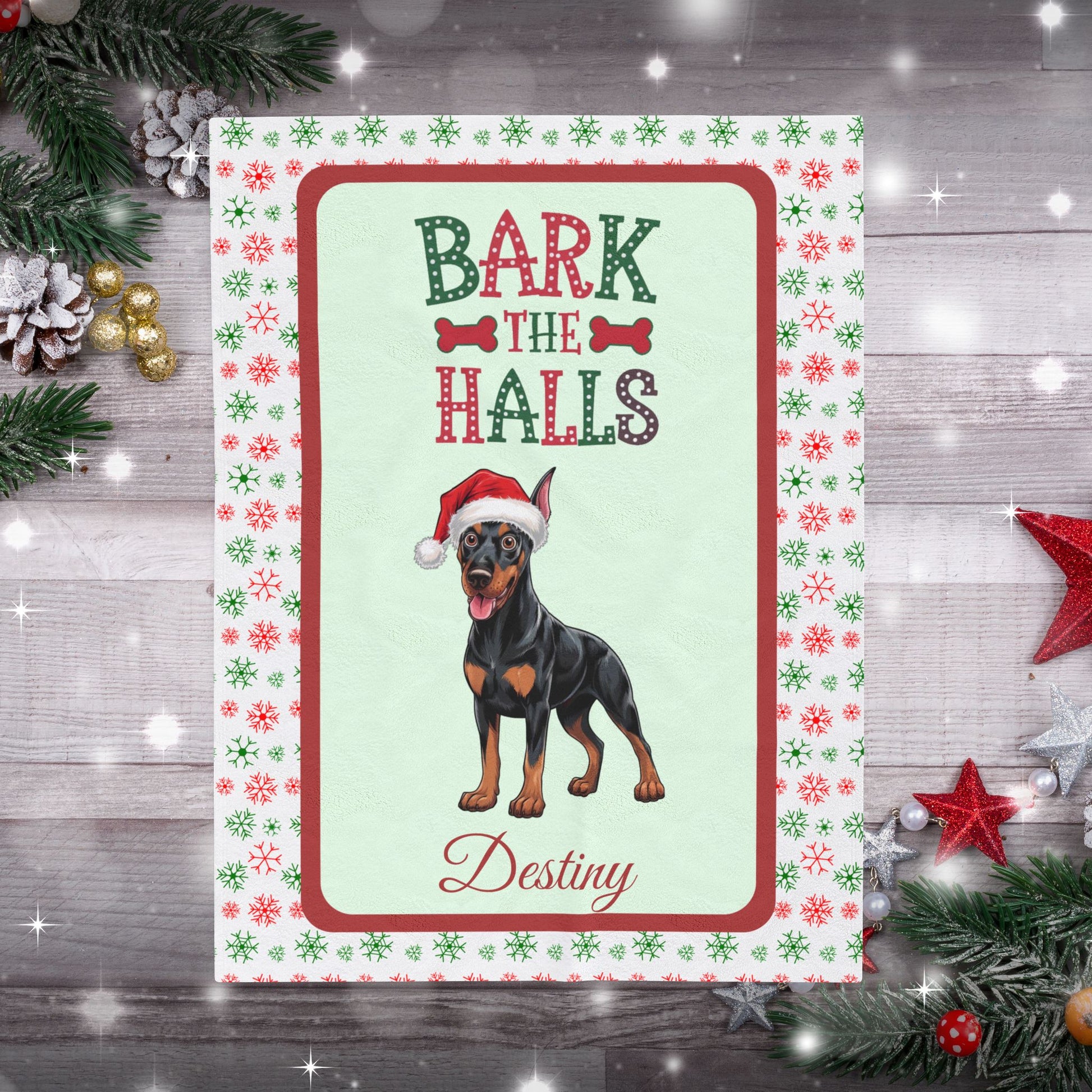 Doberman Pinscher (Black & Rust) Velveteen Blanket - cozy holiday dog throw, personalized gift for Doberman lovers