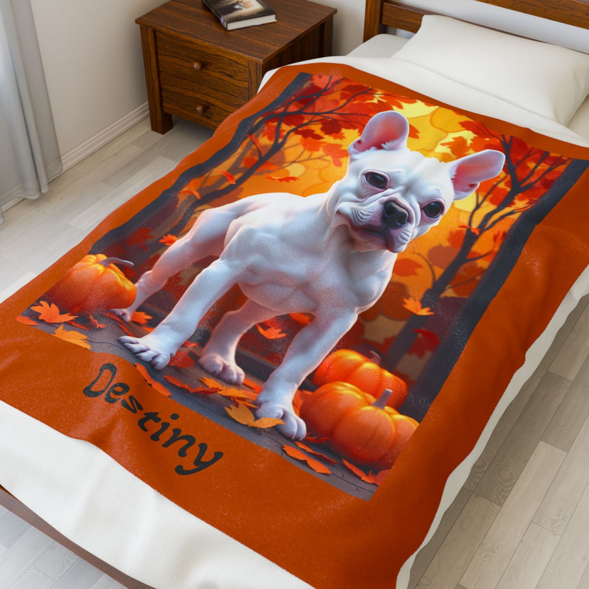 White French Bulldog velveteen plush blanket, plush personalized dog throw for Frenchie fans - MySisterIsASurvivor