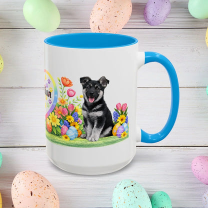 Shop our german shepherd black silver puppy easter mug featuring the 15oz style option from MySisterIsASurvivor.