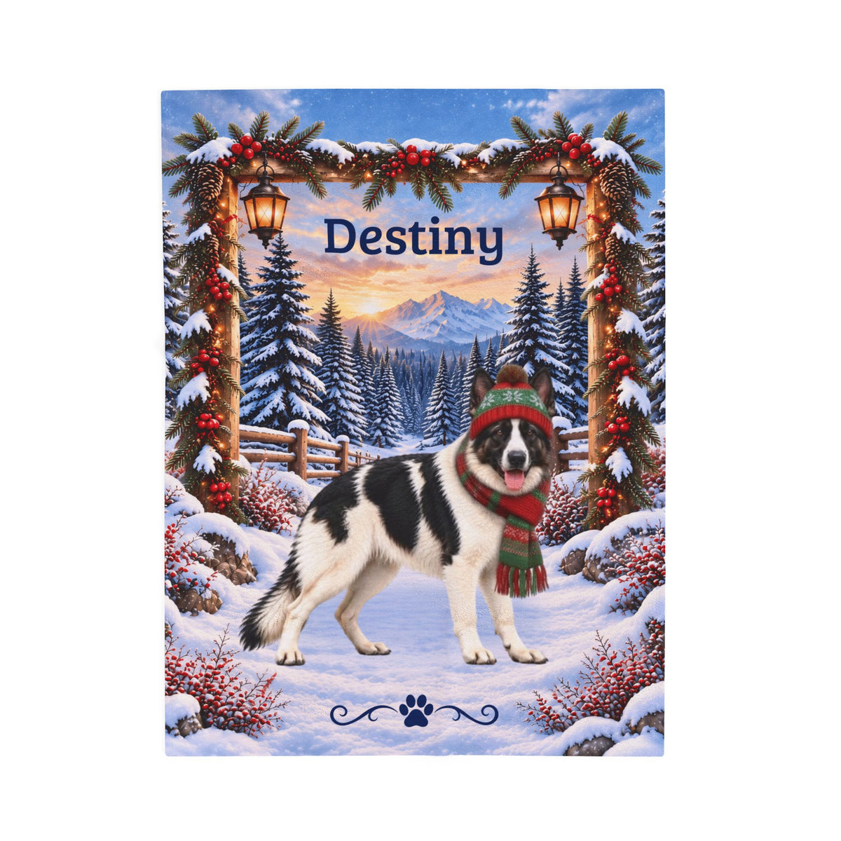 German Shepherd (Black & White Coat) - Personalized Winter Cabin Throw, Custom Name Velveteen Blanket - MySisterIsAsurvor