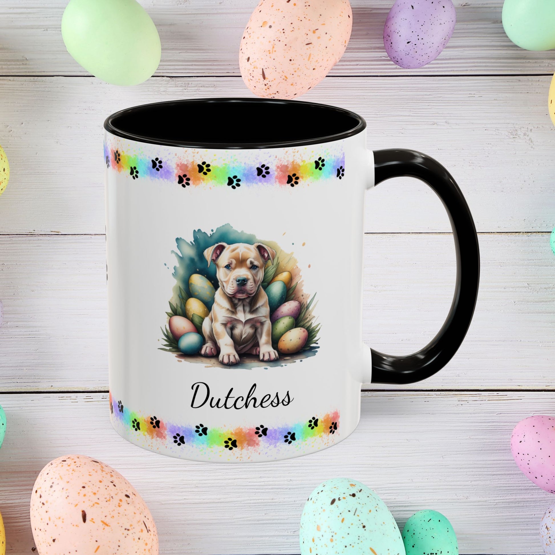 Pitbull (Tan): Personalized Easter Puppy Coffee Mug - Adorable Dog Design, Mental Health Gift, 11oz & 15oz, 12 Color Choices, Easter Gifts & Décor