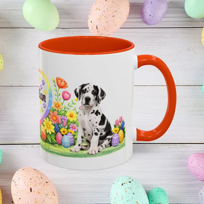 Shop our great dane harlequin puppy easter mug featuring the 11oz style option from MySisterIsASurvivor.