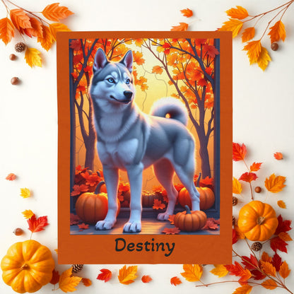 Silver Grey Husky blue eyes velveteen plush blanket, custom dog throw for Husky fans - MySisterIsASurvivor
