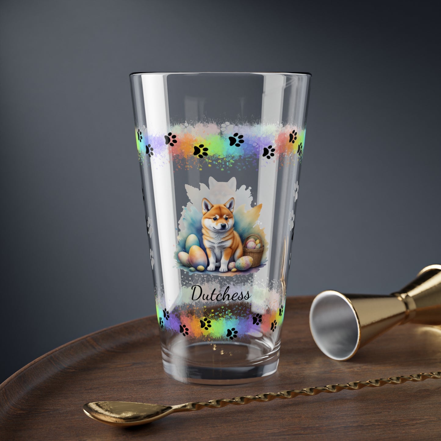 Shiba Inu Personalized Easter Puppy 16oz Pint Glass - Custom Dog Design, Mental Health Gift, Easter Décor, and Festive Celebrations