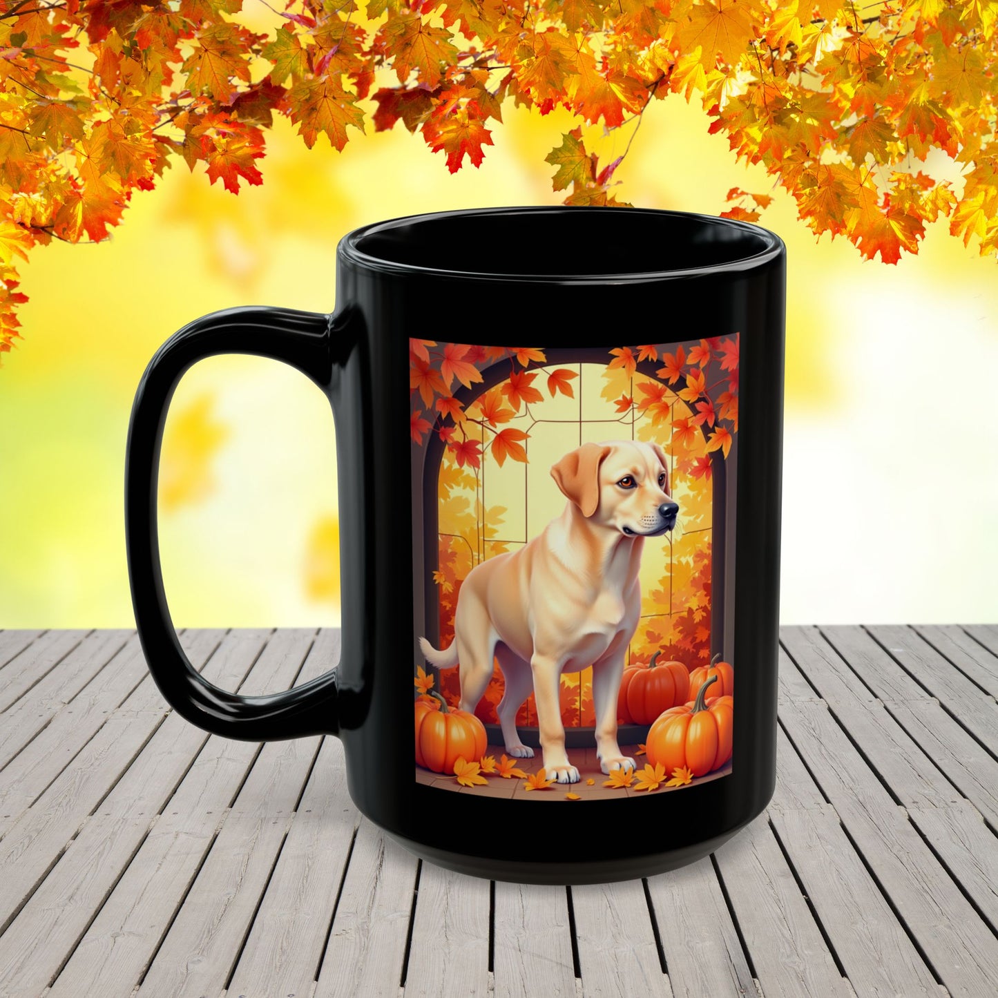 Yellow Labrador autumn mug, custom personalized coffee cup, cozy fall dog lover gift - MySisterIsASurvivor