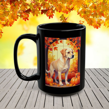 Yellow Labrador autumn mug, custom personalized coffee cup, cozy fall dog lover gift - MySisterIsASurvivor