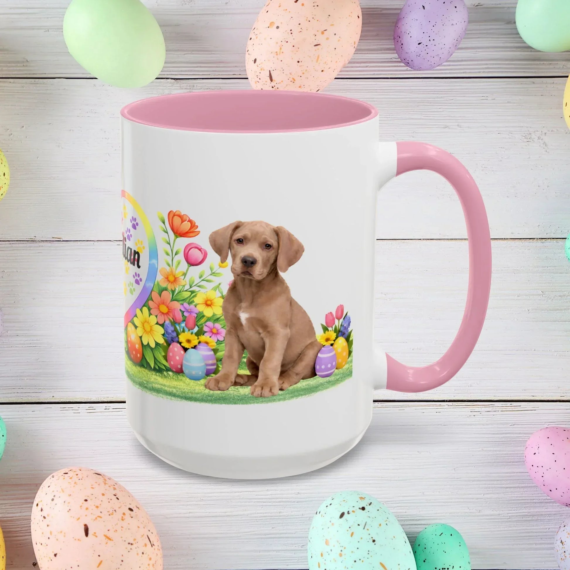 Shop our great dane isabella dilute fawn puppy easter mug featuring the 15oz style option from MySisterIsASurvivor.