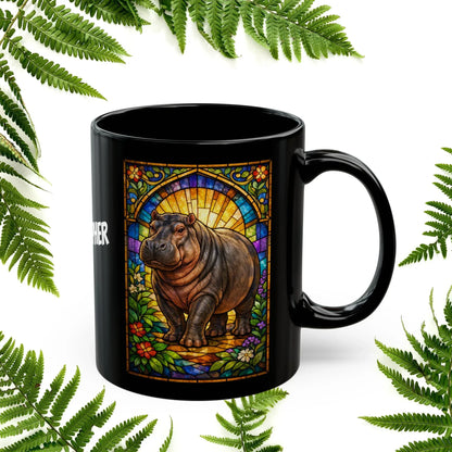 Shop our premium hippopotamus stained glass style black mug from MySisterIsASurvivor.