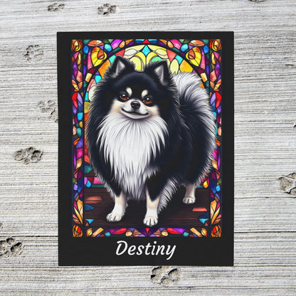 Pomeranian Black & White Coat Blanket, Velveteen Plush Stained Glass Dog Throw, Pet Lover Gift