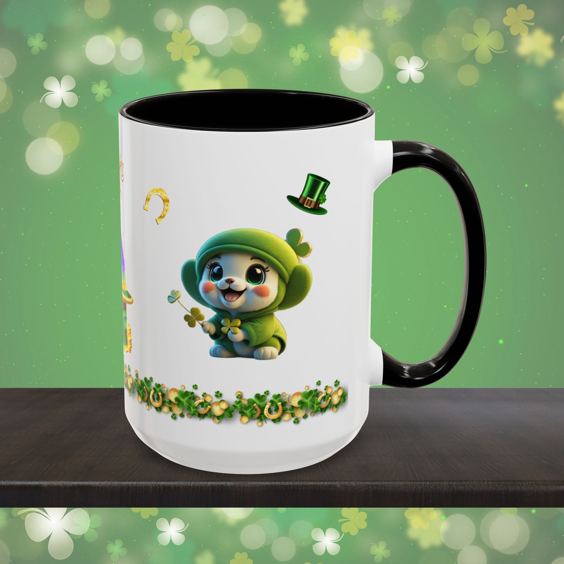 Blissful Blarney Kitten: St. Patrick's Day Two-Tone Coffee Mug - Festive Ceramic Mug for Positivity & Mindfulness