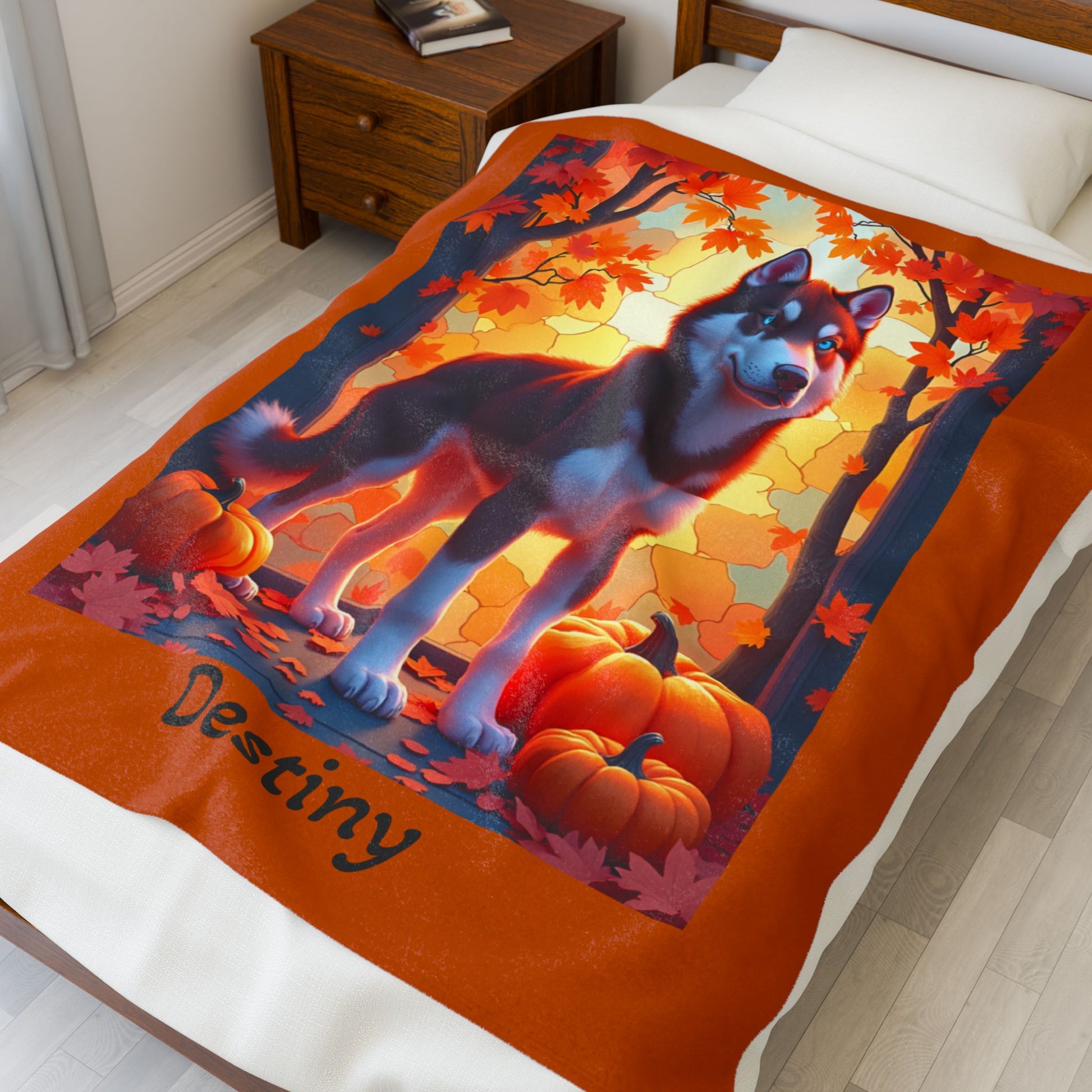 Dark Red Husky blue eyes velveteen plush blanket, personalized dog throw for red Husky moms - MySisterIsASurvivor