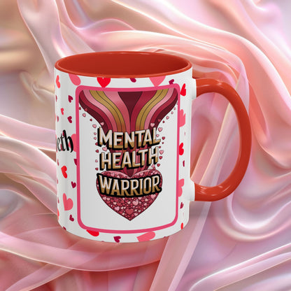 Mental Health Warrior Valentines mug celebrating strength and courage, empowering Valentine coffee cup