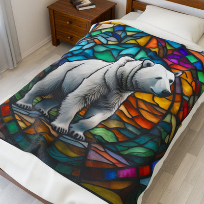 A polar bear blanket in stained glass style that brings arctic charm and peaceful coziness.