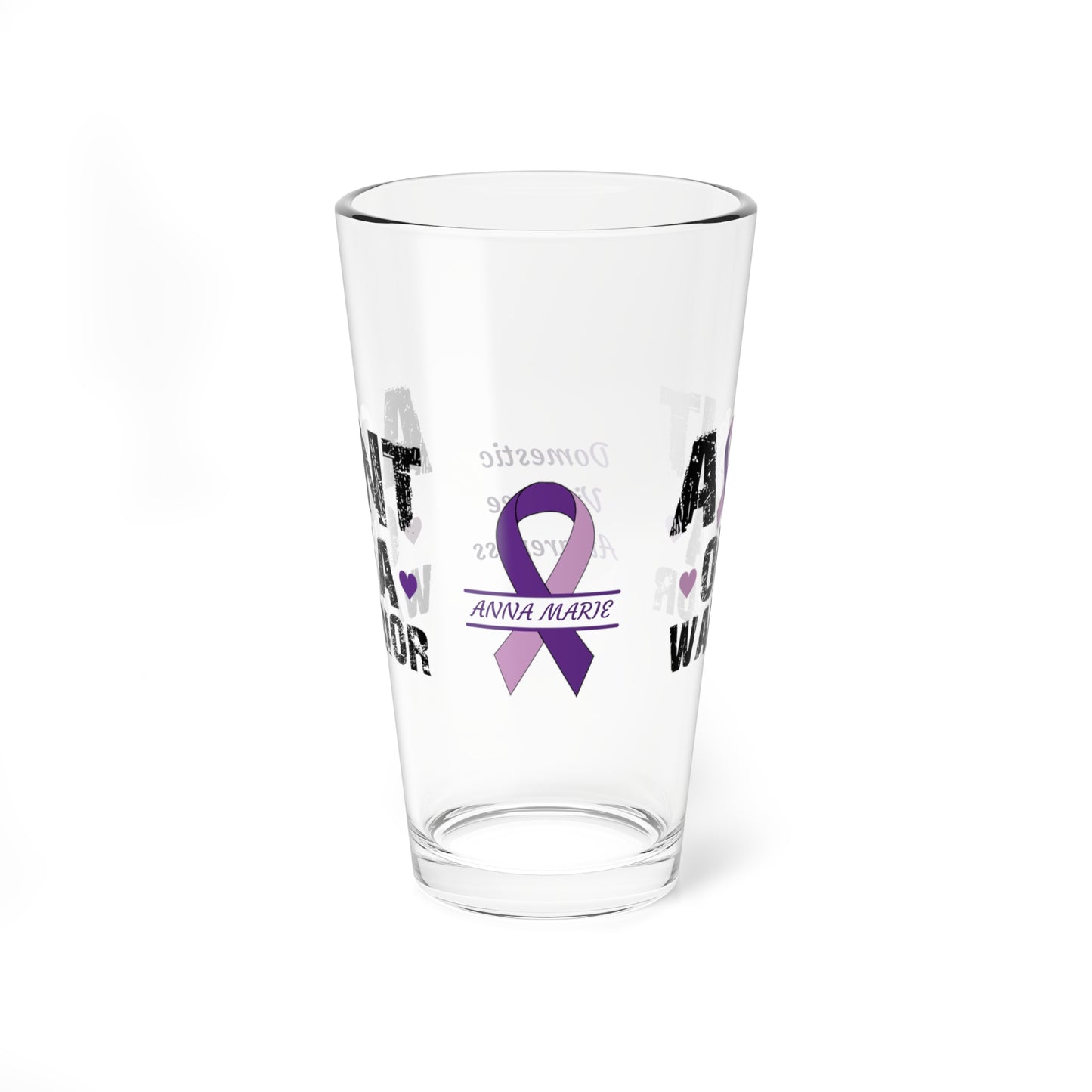 Aunt of a Warrior: Personalized Domestic Violence Awareness Warrior Pint Glass - Proud Family Member